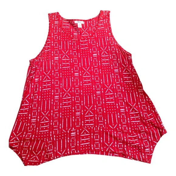 Bundle & Save Tunic❣️Red & White Geometric Print Women's Knit Long Top, XL - Picture 2 of 2